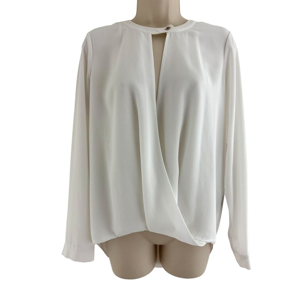 Vince Camuto Ivory Off-White Long Sleeve Chiffon Hi-Low Blouse Top Size S Shirt